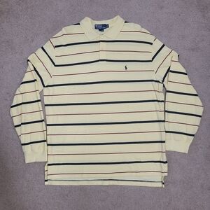 Polo Ralph Lauren Yellow Long Sleeve Stripe Polo Shirt XL Vintage